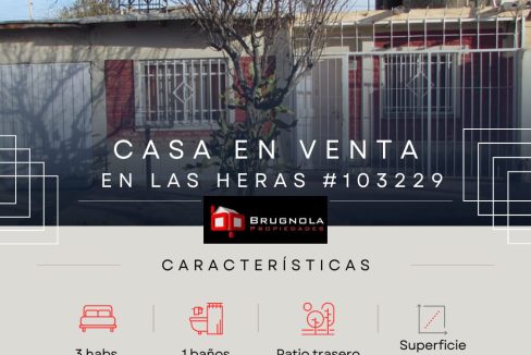 🏡 Casa en Venta - #103229 🏡 📍Ubicación: Calle Paso de los Libres, El Plumerillo, Las Heras Descripción: 🔺Estar-Comedor: Espacio amplio y luminoso para disfrutar en familia. 🔺Cocina-Comedor: Cocina funcional integrada con el comedor. 🔺Dormitorios: Tres cómodos dormitorios ideales para tu descanso. 🔺Baño 🔺Cochera: Espacio para guardar tu vehículo con seguridad. 🔺Patio: Patio para disfrutar al aire libre. Superficies: Superficie del Terreno: 215,00 m² Superficie Cubierta: 120,00 m² Servicios: Todos los servicios disponibles. ✨ ¡Esta es tu oportunidad de adquirir la casa de tus sueños en una ubicación excelente! ✨ 📞 Contactanos hoy mismo para más información y coordinar una visita. 📧 Email: brugnolaprop@gmail.com 📱 Teléfono: +54 9 2617 04-9178 🌟 ¡No dejes pasar esta increíble oportunidad! 🌟